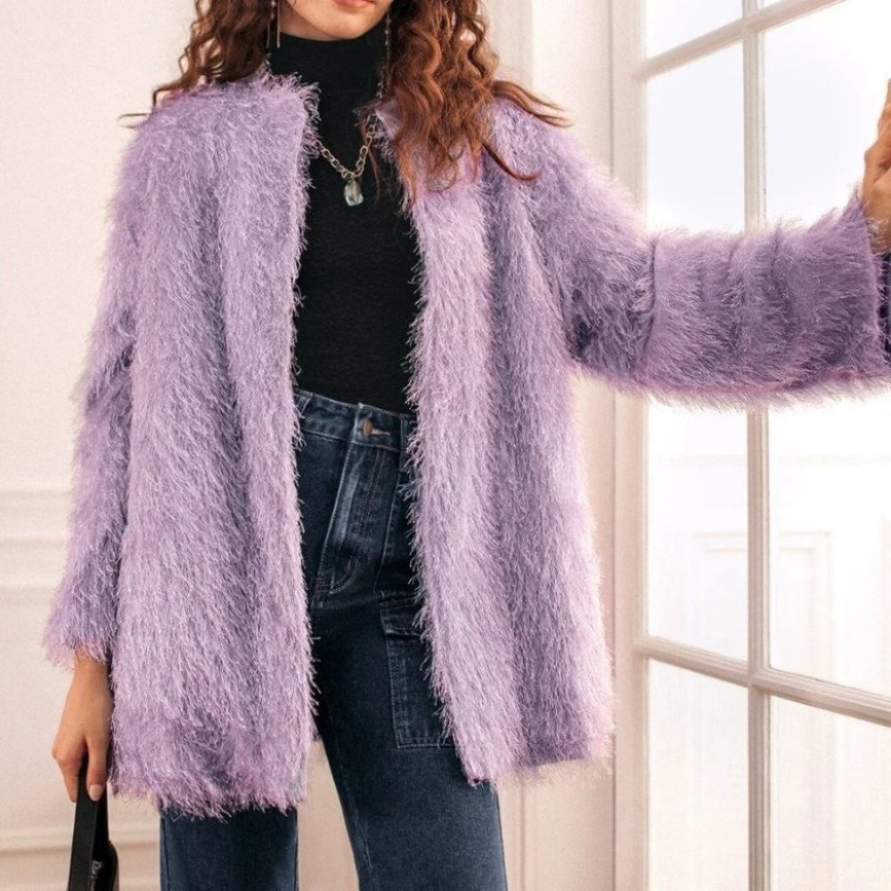 open front fuzzy coat purple - Picture 2 of 8
